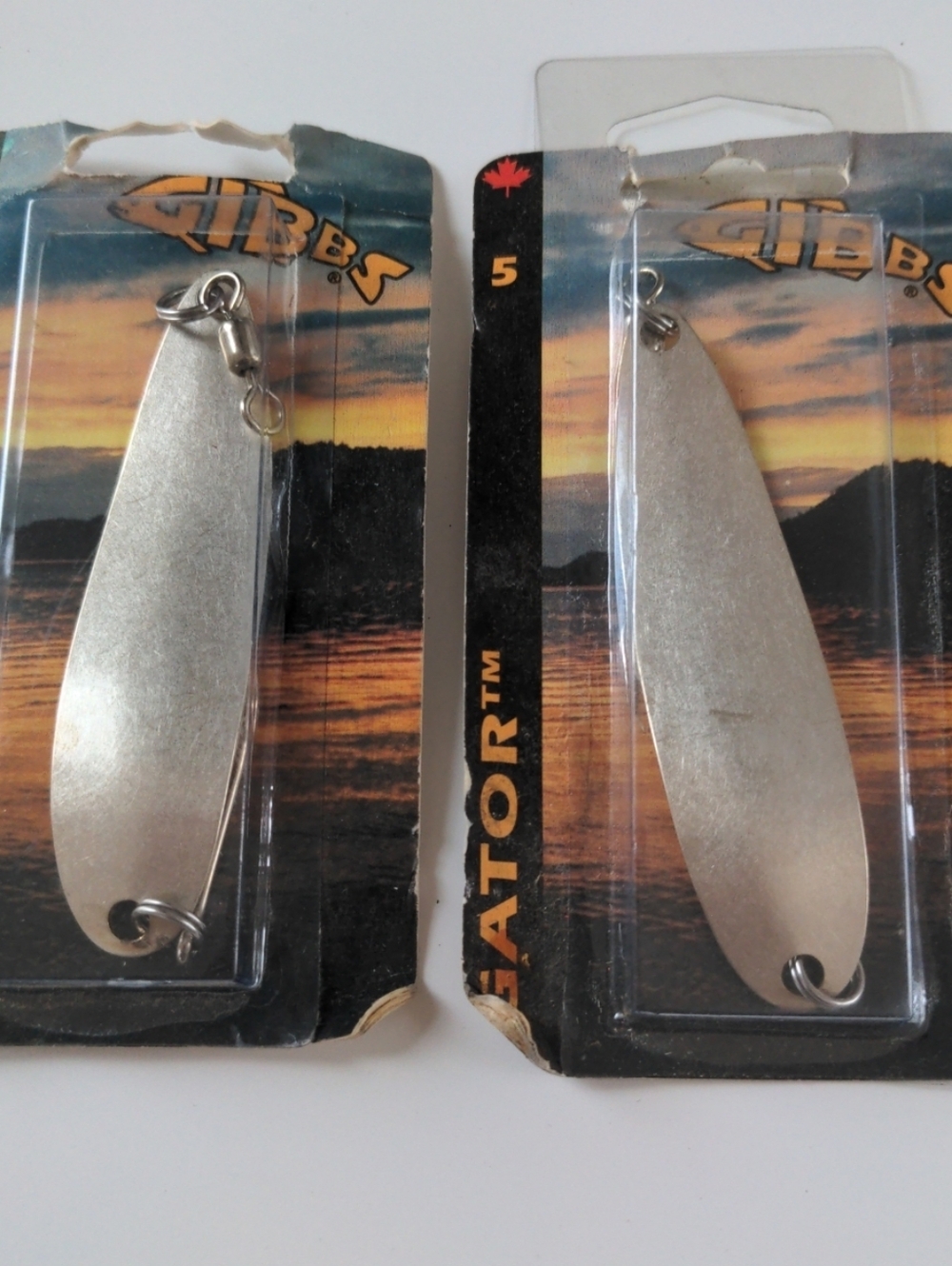 Vintage Gibbs Gator #5 Spoon – 3¼" Silver – NOS Canada 1990s Salmon Pike Lure X2